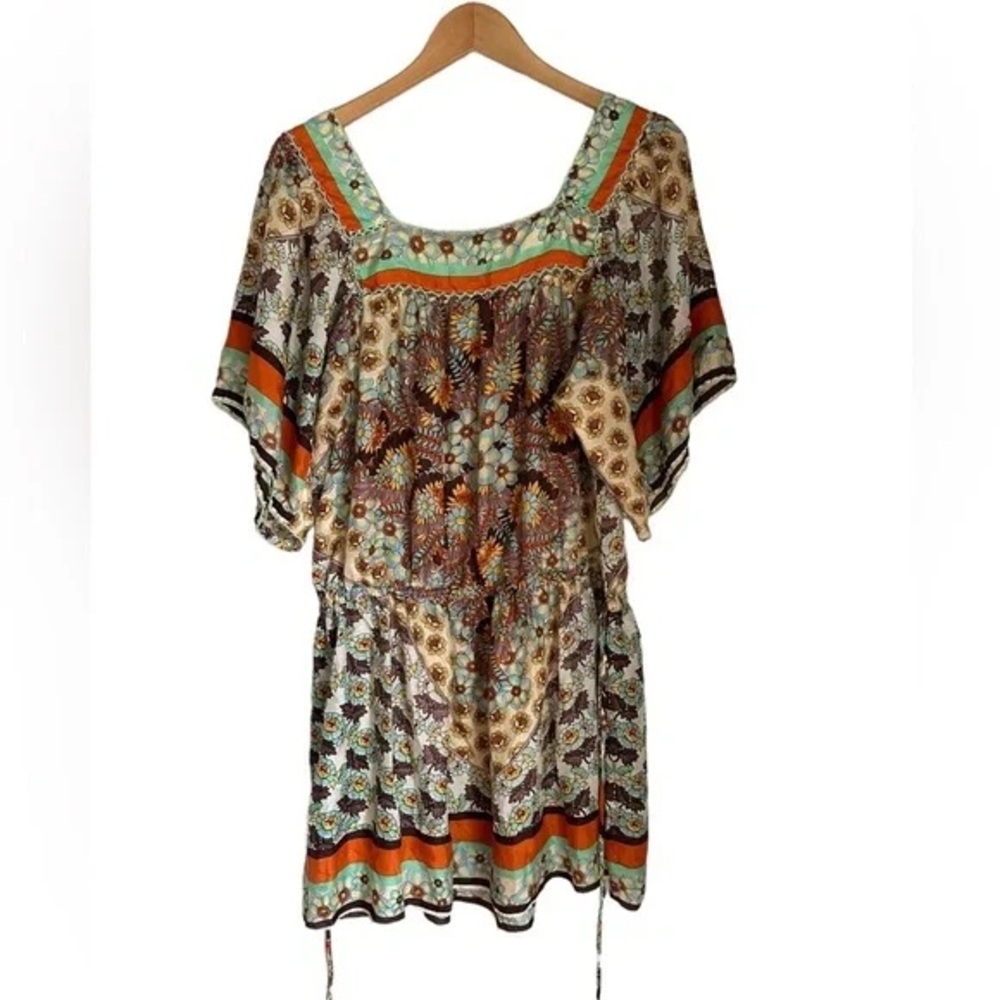 Johnny Was 100% Silk Floral Print Square Neck Boho Dress Size Large *FLAW* - Picture 3 of 13